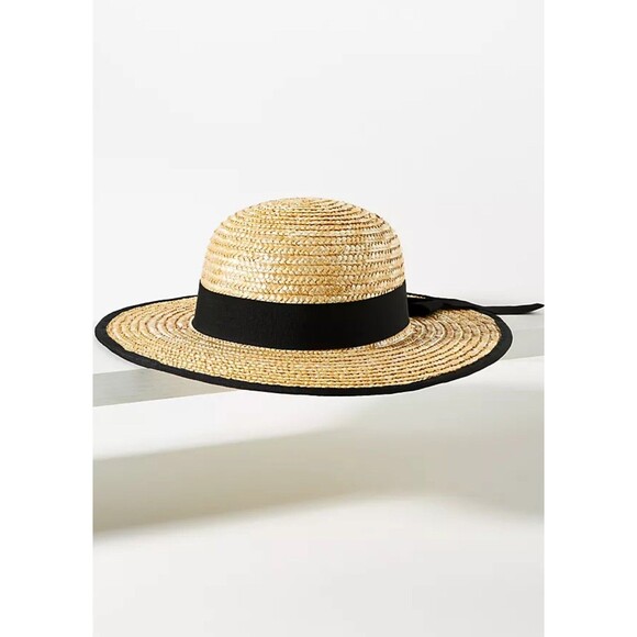 Anthropologie San Diego Ribbon Straw Hat Preppy Boho Vacation Summer Sz OS New